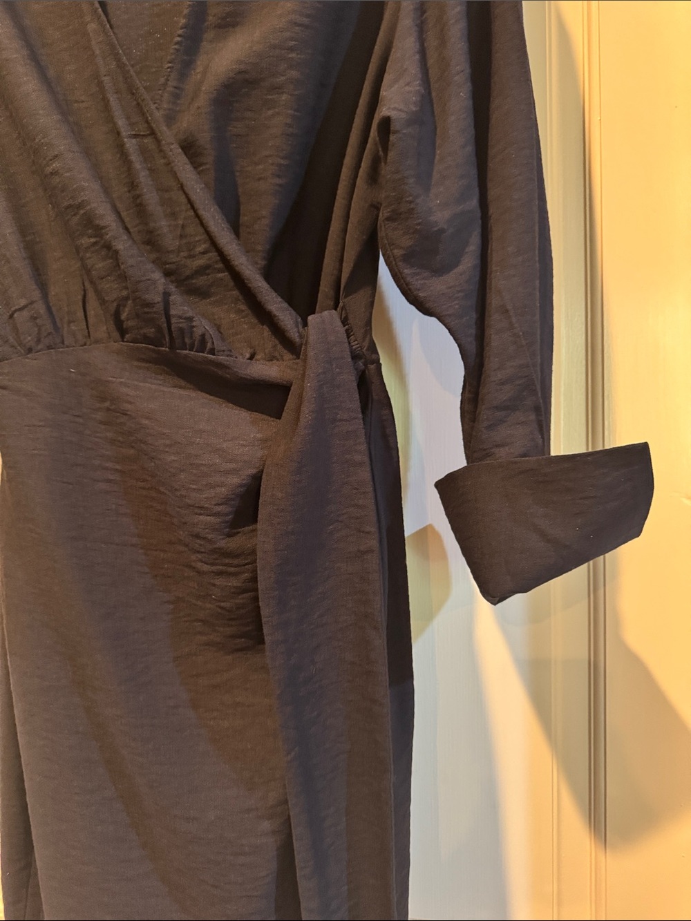 H&M Black Wrap Mini Dress with Collar and Side Tie - Picture 3 of 5